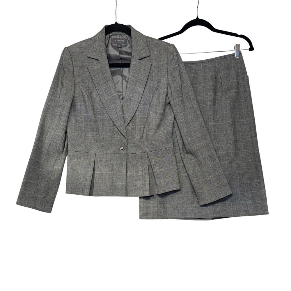 Liz Claiborne City Sleek Grey Plaid Skirt Suit Set Blazer Pencil Skirt Sz 6 NWT